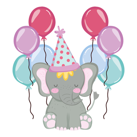 cute and little elephant with party hat vector illustration designのイラスト素材