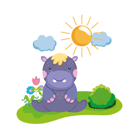 cute and little hippo character vector illustration designのイラスト素材