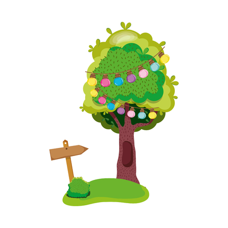 cute fairytale landscape scene vector illustration designのイラスト素材
