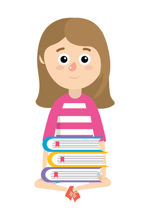 elementary school student girl cartoon vector illustration graphic designのイラスト素材