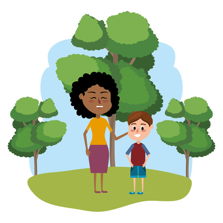 cute child with woman cartoon vector illustration graphic designのイラスト素材