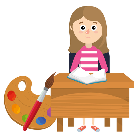 elementary school student girl cartoon vector illustration graphic designのイラスト素材