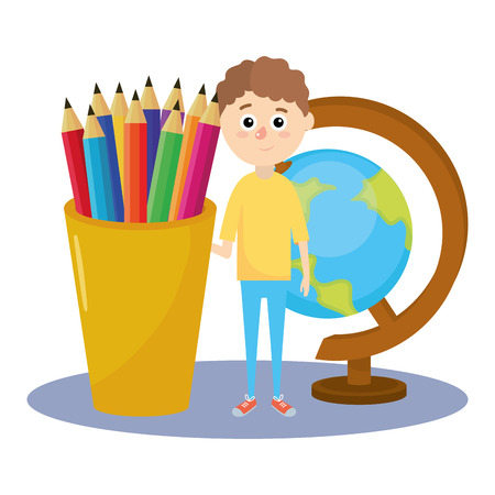 elementary school student boy cartoon vector illustration graphic designのイラスト素材