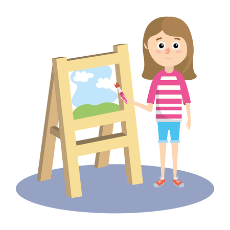 elementary school student girl cartoon vector illustration graphic designのイラスト素材
