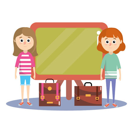 elementary school student girls cartoon vector illustration graphic designのイラスト素材