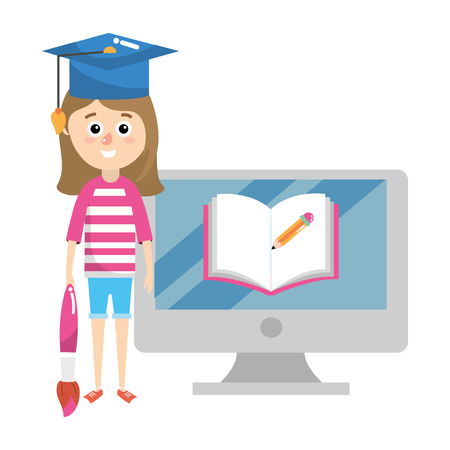 elementary school student girl cartoon vector illustration graphic designのイラスト素材