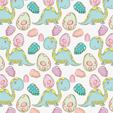 cute diplodocus with dino eggs background vector illustrationのイラスト素材