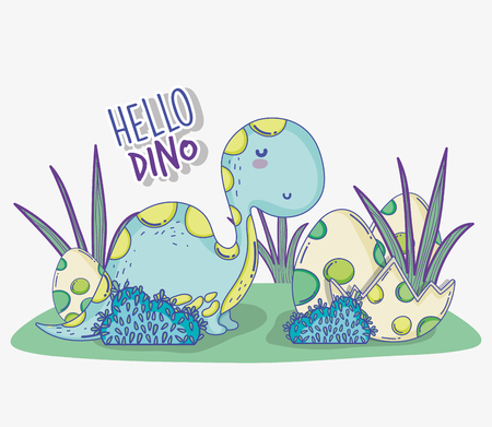 cute diplodocus with dino eggs wildlife vector illustrationのイラスト素材