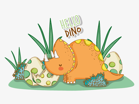 cute triceratops wildlife with dino eggs vector illustrationのイラスト素材