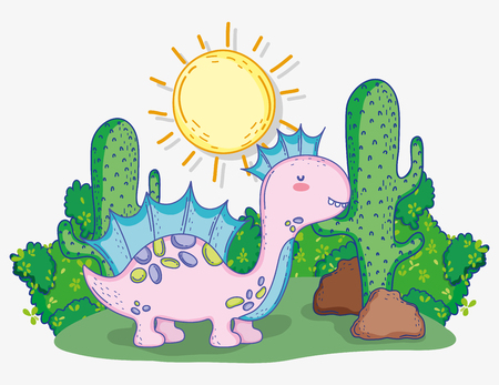 cute corythosaurus animal with sun and cactus vector illustrationのイラスト素材