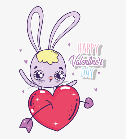 rabbit with heart and arrow to valentine day vector illustrationのイラスト素材