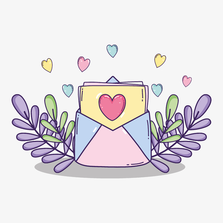 love card with hearts and branches leaves vector illustrationのイラスト素材