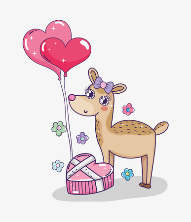 deer with hearts balloons and chocolate to valentine day vector illustrationのイラスト素材
