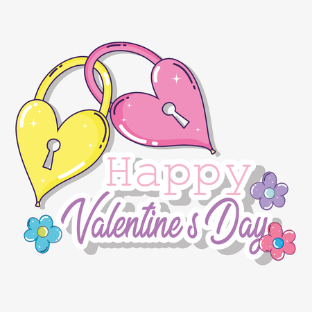 happy valentine day with padlocks and flowers vector illustrationのイラスト素材