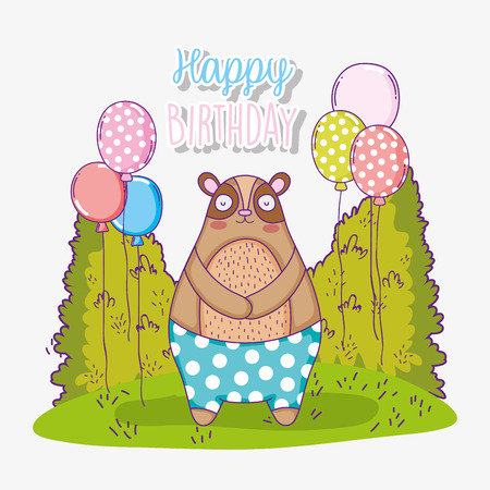 bear happy birthday celebration with balloons vector illustrationのイラスト素材