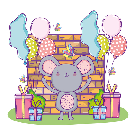 happy koala birthday with presents gifts vector illustrationのイラスト素材