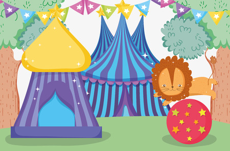 lion in the ball and circus big top vector illustrationのイラスト素材