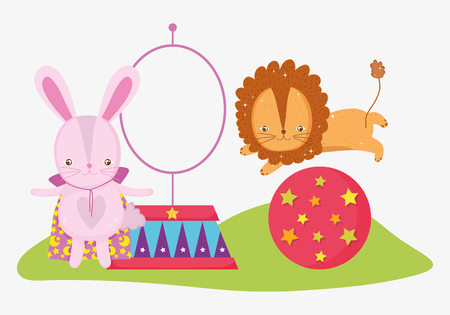 rabbit costume and lion in the ball with hoop vector illustrationのイラスト素材