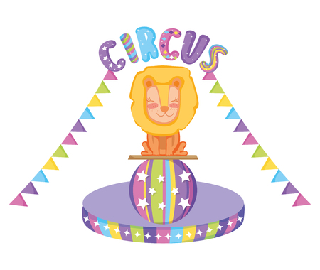 lion animal in the ball to circus show vector illustrationのイラスト素材