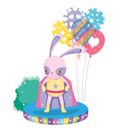 rabbit hero costume with balloons to circus showのイラスト素材