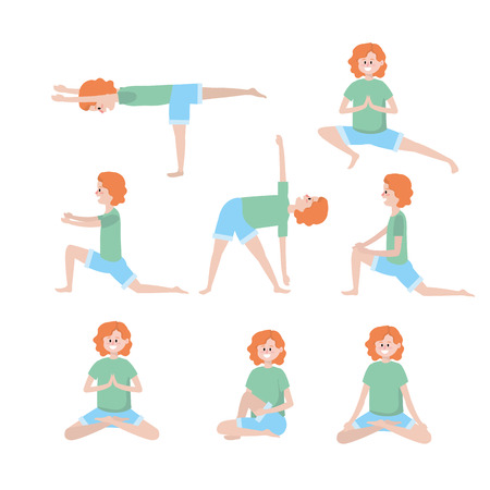 set woman training yoga exercerse balancce vector illustrationのイラスト素材