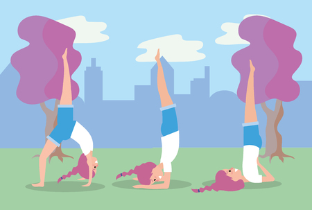 set woman practice yoga exercise pose vector illustrationのイラスト素材