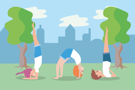 man and women practice yoga balance position vector illustrationのイラスト素材