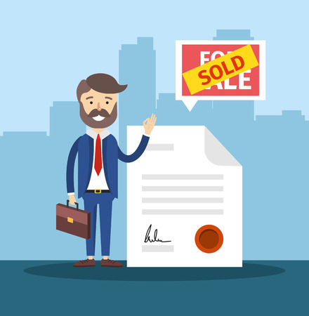 businessman with real state document of sold house vector illustrationのイラスト素材
