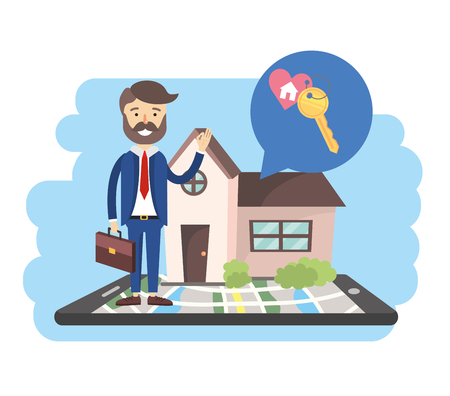 businessman with smartphone map and sale house vector illustrationのイラスト素材
