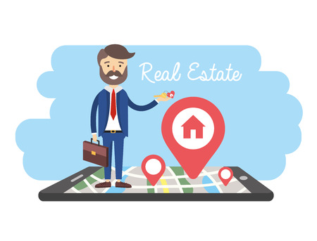 businessman with smartphone and property sale map vector illustrationのイラスト素材