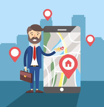 businessman with smartphone sale house map location vector illustrationのイラスト素材
