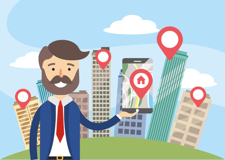 businessman sale apartment property building vector illustrationのイラスト素材