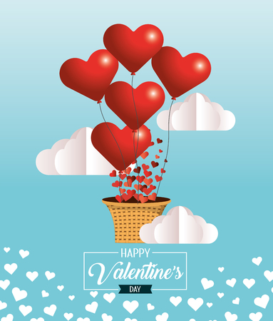 hearts balloons with basket to celebrate valentine day vector illustrationのイラスト素材