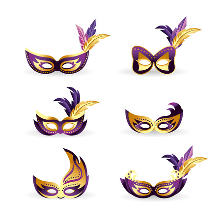 set masks with feathers decoration to merdi gras vector illustrationのイラスト素材