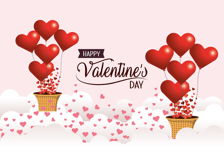 hearts balloons with basket to valentine day vector illustrationのイラスト素材