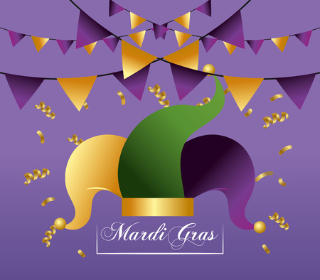 hat and party banner decoration to merdi gras event vector illustrationのイラスト素材
