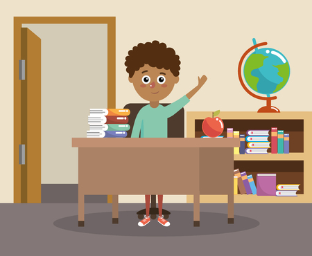 boy in the classroom with desk and apple fruit vector illustrationのイラスト素材