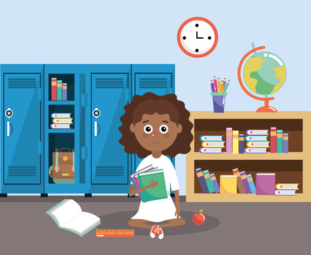 girl with lockers and education books in the classroom vector illustrationのイラスト素材