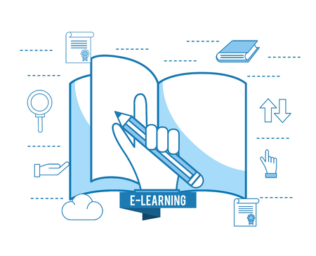 elearning book education and hand with pencil vector illustrationのイラスト素材