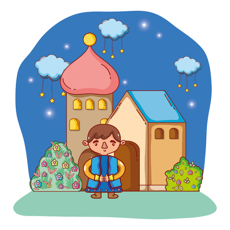 cute man body at night cartoon vector illustration graphic designのイラスト素材