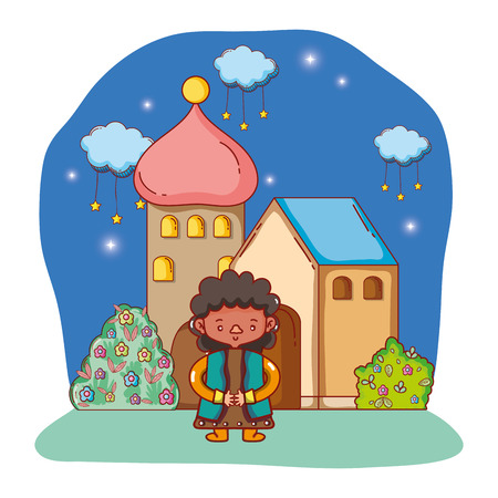 cute man body at night cartoon vector illustration graphic designのイラスト素材