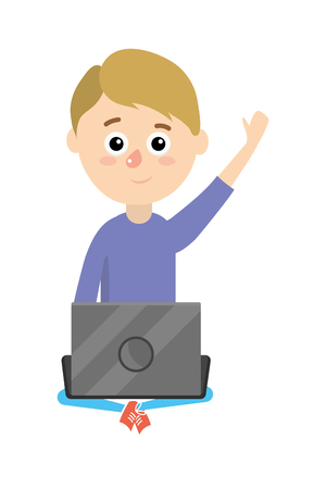 elementary school student boy cartoon vector illustration graphic designのイラスト素材