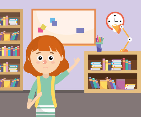 elementary school student girl cartoon vector illustration graphic designのイラスト素材