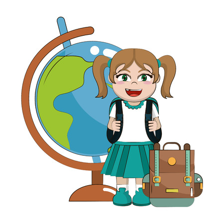 elementary school girl body cartoon vector illustration graphic designのイラスト素材