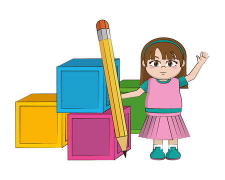 elementary school girl body cartoon vector illustration graphic designのイラスト素材