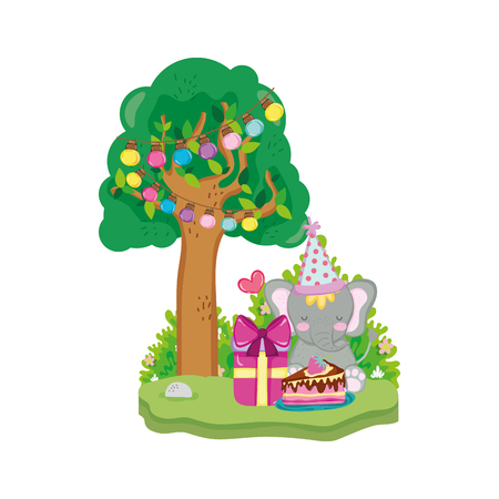 cute and little elephant with party hat vector illustration designのイラスト素材