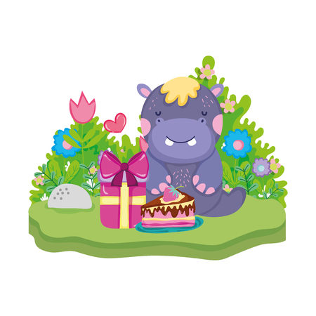 cute and little hippo character vector illustration designのイラスト素材