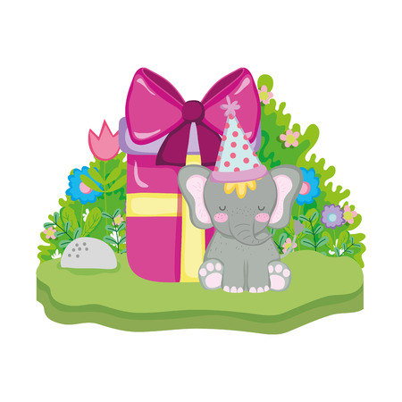 cute and little elephant with party hat vector illustration designのイラスト素材