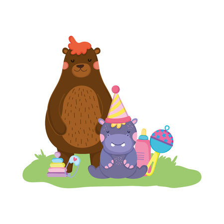 cute and little hippo character with party hat vector illustration designのイラスト素材