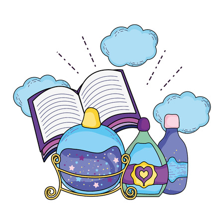 magic potion bottles with book vector illustration designのイラスト素材